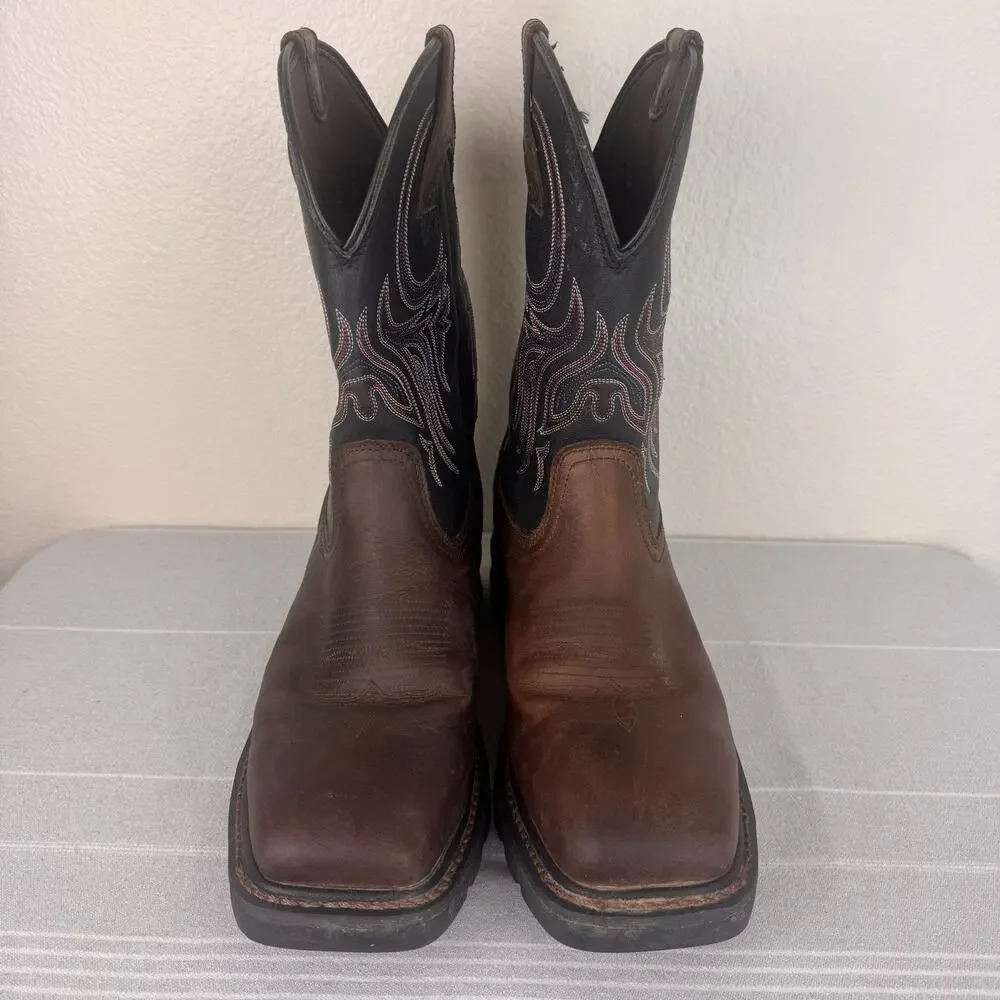 Justin Tanker Steel Toe Leather Western Work Boots Walnut Brown Black 15 EE